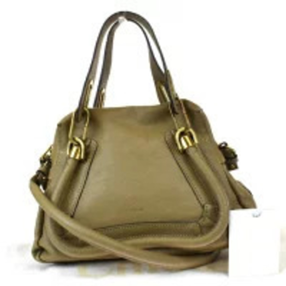 Chloe Paraty Handbag Shoulder Bag Khaki Green Leather